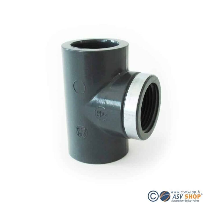 Tee 90° di passaggio filetto femmina / rinforzato in PVC-U