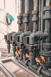 Impianto con flussimetri ed eiettori per regolazione portata eiettori impianti trattamento acqua