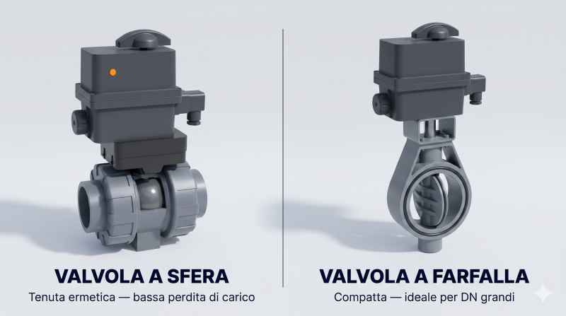 Schema comparativo — sfera motorizzata vs farfalla motorizzata schema comparativo valvola a sfera motorizzata vs valvola a farfalla motorizzata